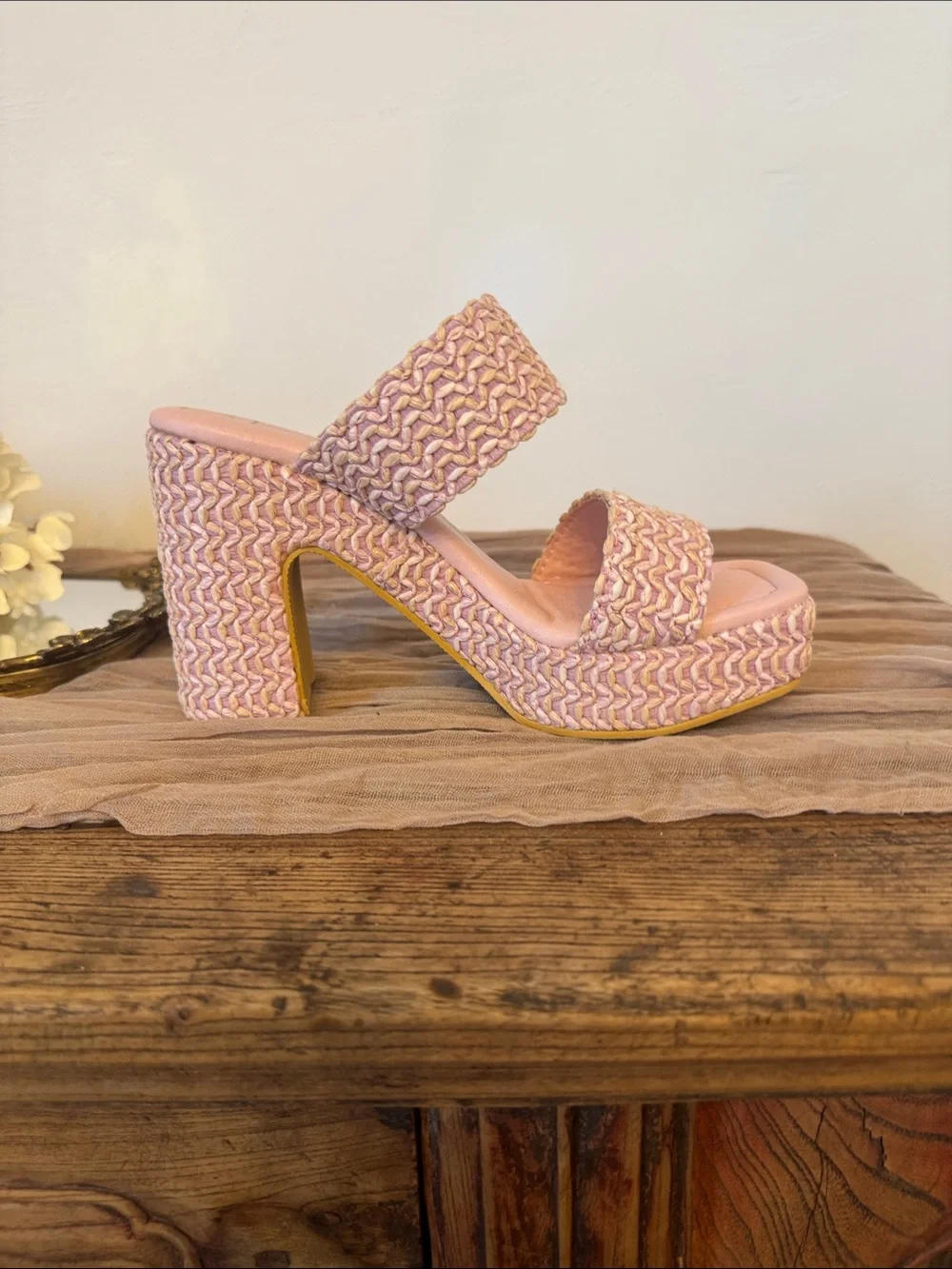 Beach by Matisse Chunky Woven Pink Platform Heels